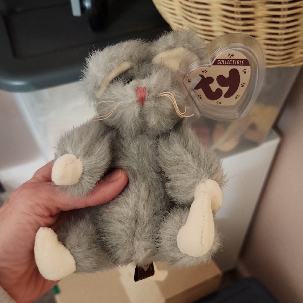 Ty Fluffy Gray and Cream Bunny Plush